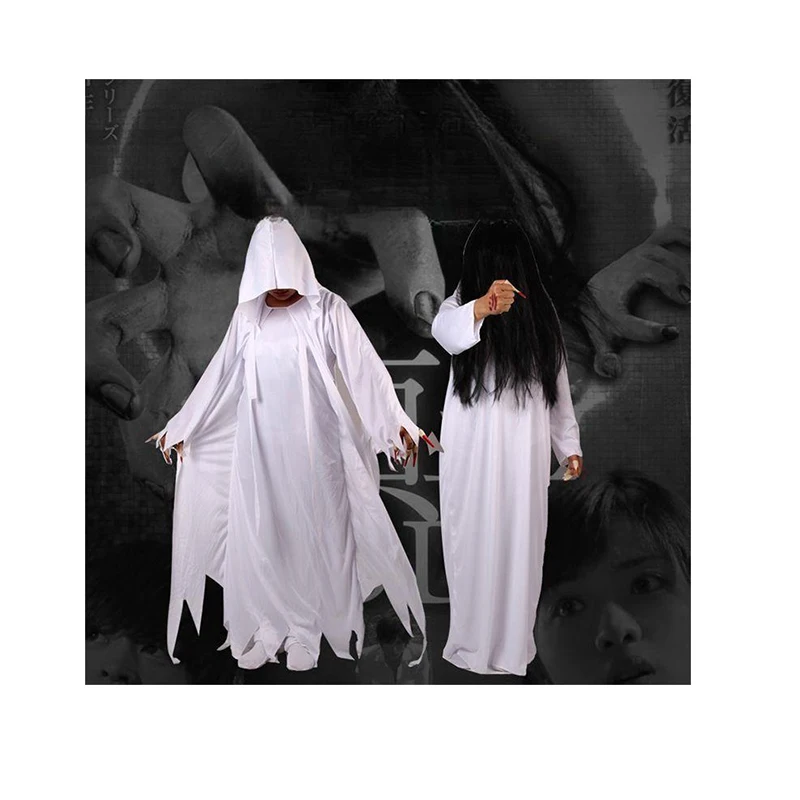 Trajes assustadores de Halloween com peruca para mulheres, branco, vestido grande, festa de máscaras, RedTerror, robe de noiva, vestido feminino