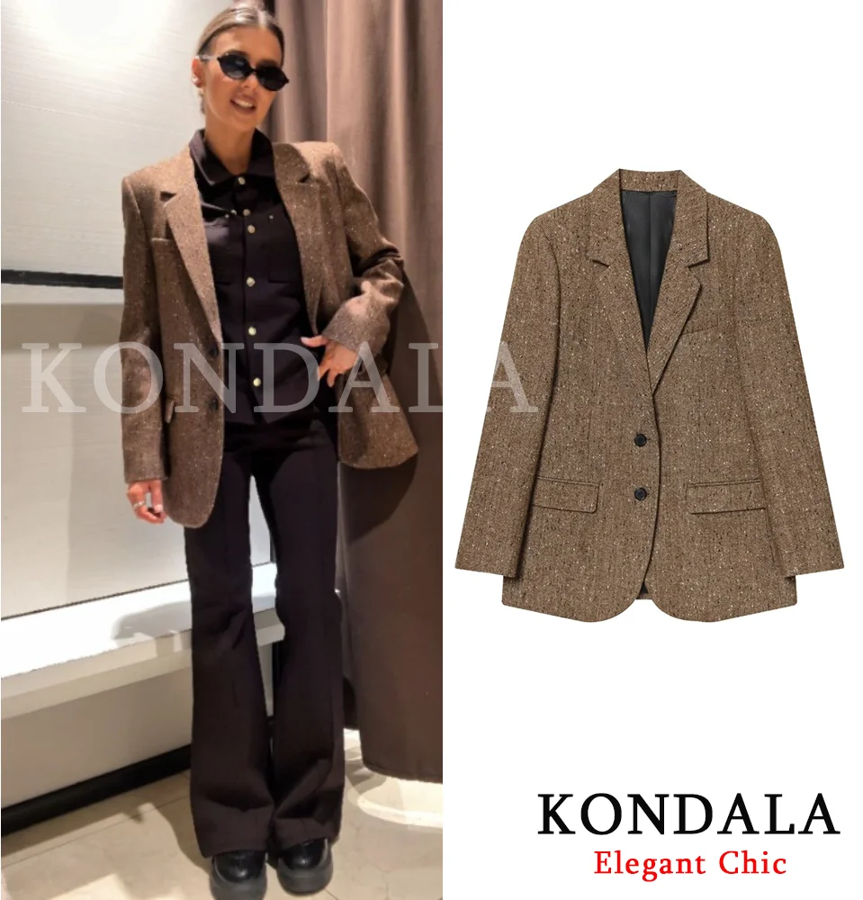 KONDALA Women Christmas New Year's Eve Blazer Lapel Buttons Blazers New 2025 Fashion Spring Fall High Street Office Lady Blazers