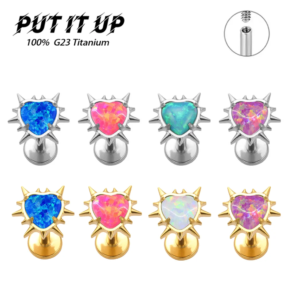 

PUTITUP Official F136 Titanium Sea Urchin Peach Heart Opal Earrings Low Luxury Fashion Ear Bone Lip Stud Body Piercing Jewellery