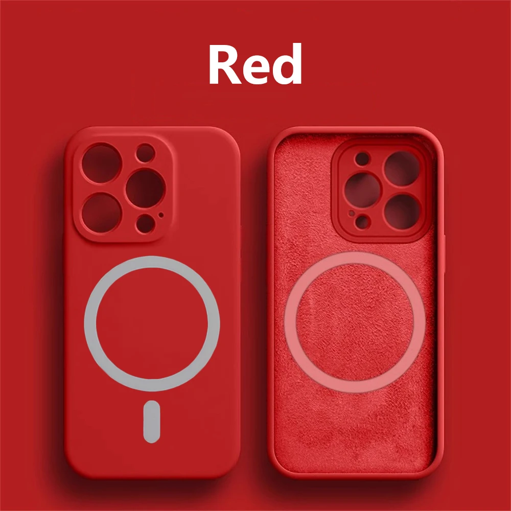 Magnetische flüssige silikon case abdeckung für magsafe hülle iphone 14 13 12 mini 11 pro max 7 8 plus se xr xs x kamera präzisions loch