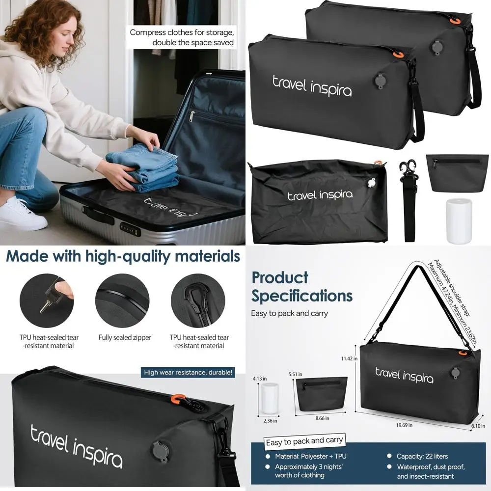 

Портативные вакуумные компрессионные мешки с беспроводным насосом для багажа и рюкзака, идеально подходят для компактное хранилище одежды (2 упаковки + насос)