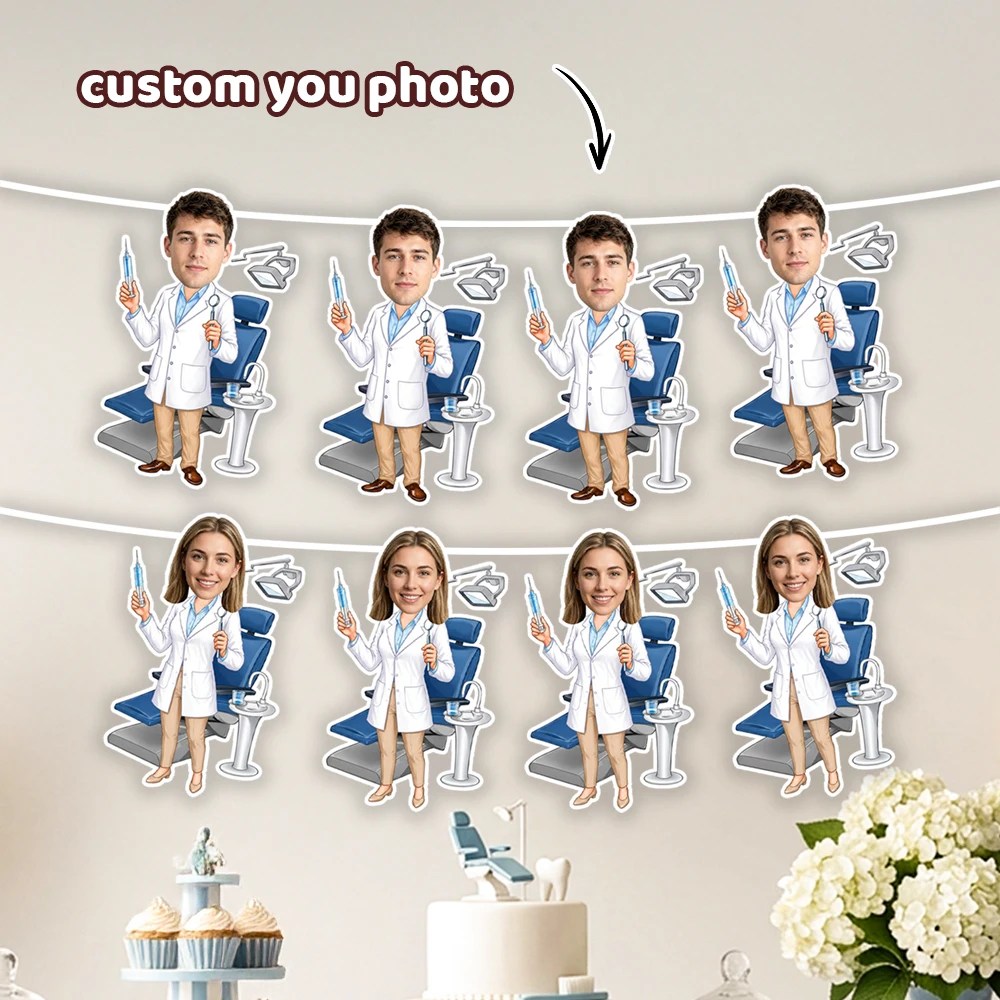 8/16/24PC Custom Photo Dentist Garland,Custom White Coat Doctor Portrait Garland,Dental Graduation Theme Party Hanging Decor