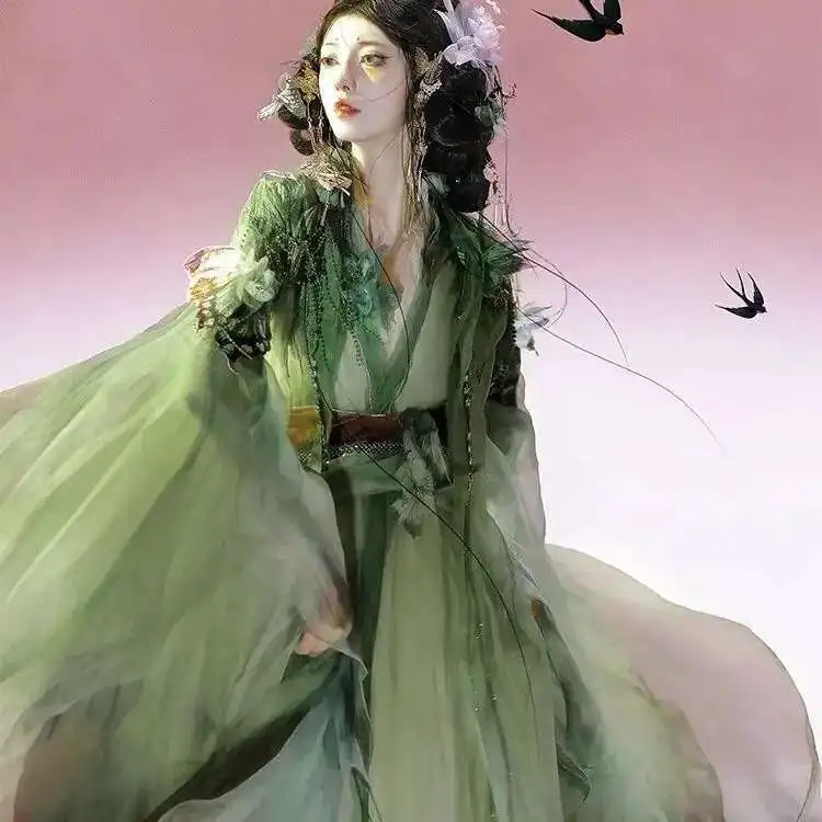 

Myth Series Тяжелая вышивка с большими рукавами Hanfu для женщин династии Тан
