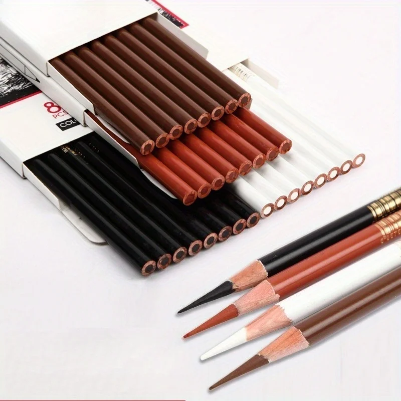 Professional Charcoal Drawing Set - Colored & White Charcoal Pencils + Blending Sticks for Artists, Sketching, Portraits