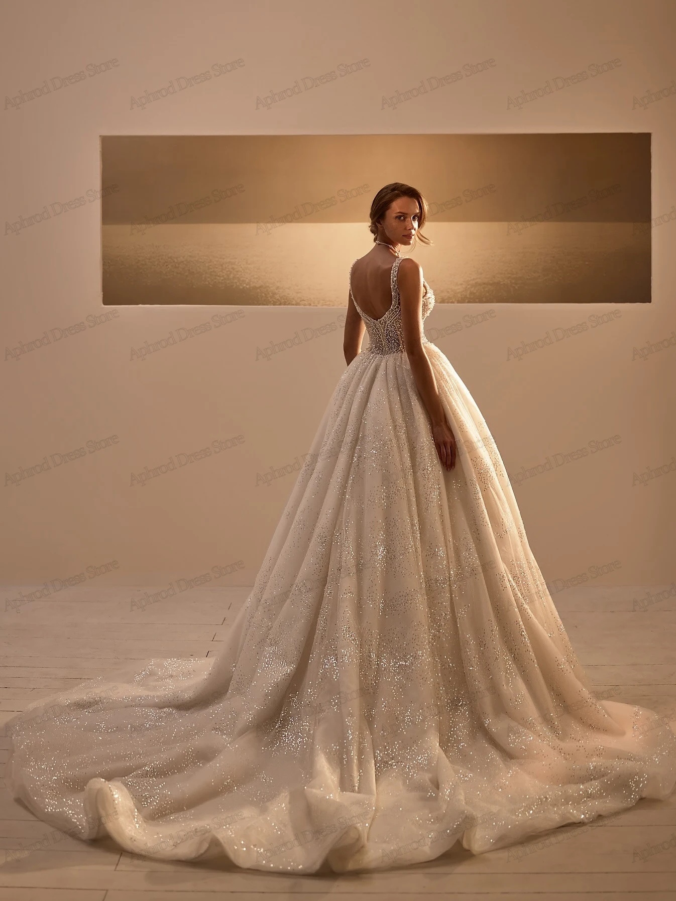 Glitter Wedding Dresses A Line Luxury Bridal Gowns Sequin Appliques Sleeveless Backless Robes Vestidos De Novia Customized 2025