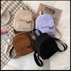 Mini Sac à Dos Tendance en Velours Côtelé pour Femme, Cartable Simple et Décontracté de Voyage de Grande Capacité