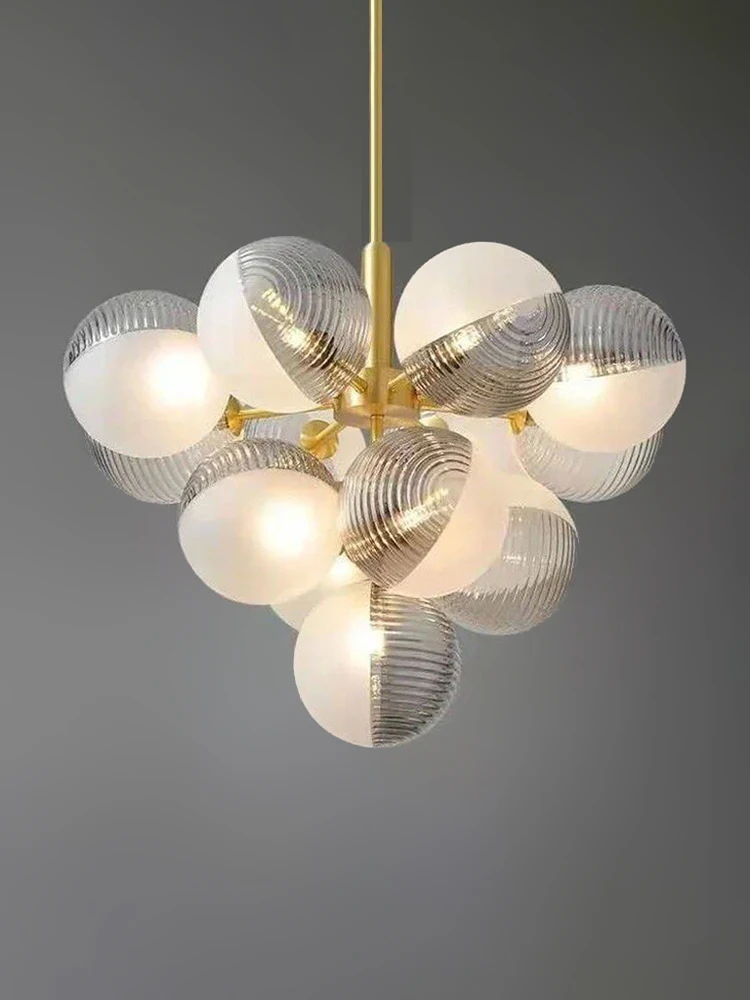 

Gray White Glass Balls Pendant Chandeliers LED Parlor Lighting Living Room Modern Ceiling Decor Suspension Lustre Staircase