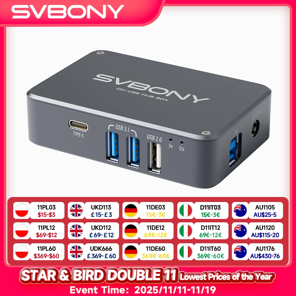 

Svbony SV241 Astronomy Micro DC+USB HUB Box USB3.1 High-speed Readout Output & Type-C Interface for Astrophotography