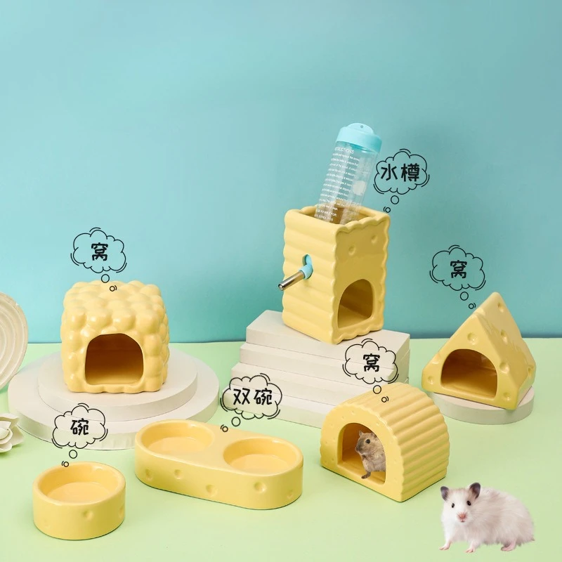 Hamster Ceramic Nest, Gold Bear Shelter, Summer Cooling Igloo Flower Branch Mouse Bedroom Cream Style Cheese Nest