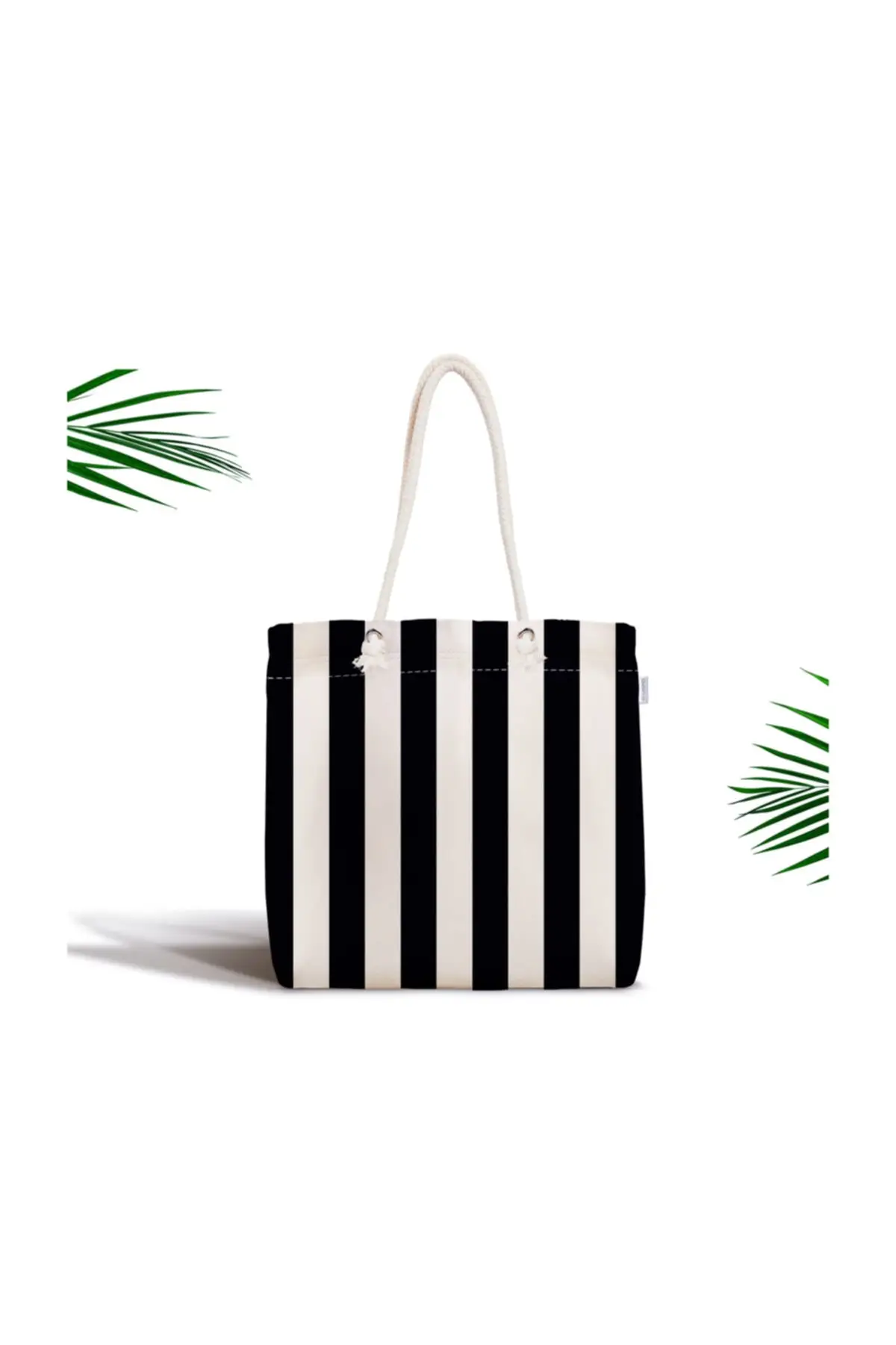 Black White Striped Zipper Modern Fabric Bag Canta-2025