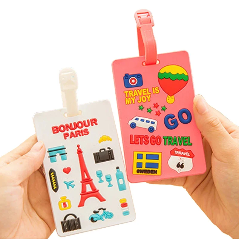 Travel Accessories Suitcase Luggage Tags Cute Cartoon Luggage Label Silicon Plastic Suitcase ID Address Holder Bus Card Cover