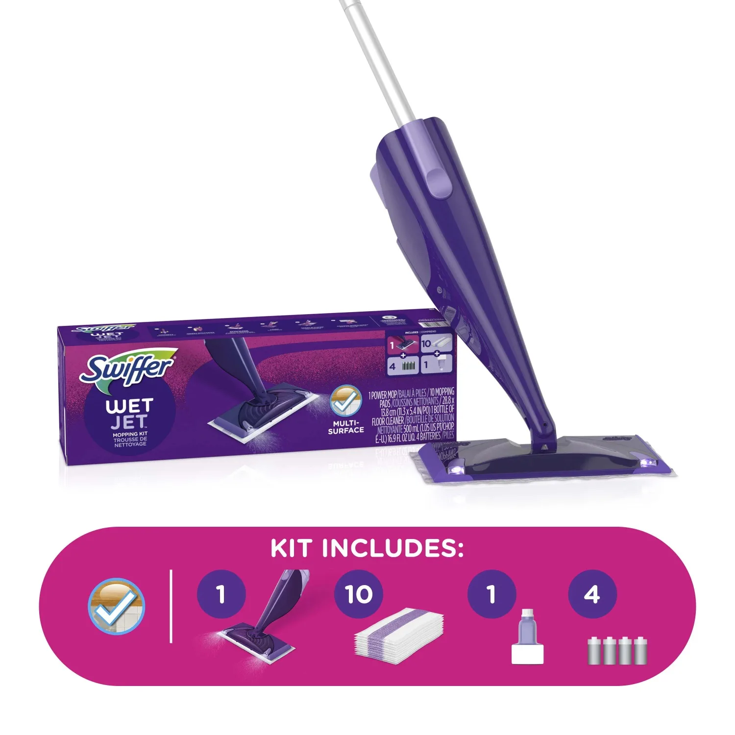 

Swiffer WetJet Hardwood and Floor Spray Mop Multi Surface, All-in-One Mopping Cleaner Starter Kit