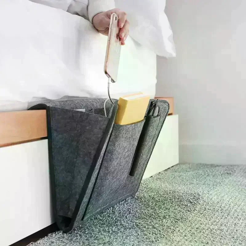 1pc Felt Bedside Storage Organizer Phone Book Magazine Holder Pockets Hanging Storage Bag Baby Tissue Box For Bed Sofa Side Pouc