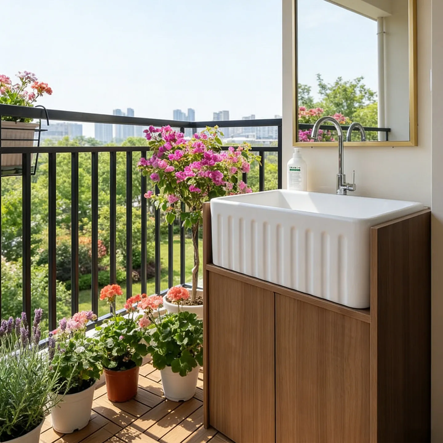 

Bathroom cabinet, ceramic under-counter basin, oak washbasin sink, balcony bathroom washbasin cabinet combination