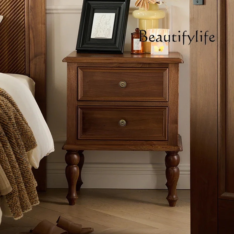 

American Country Solid Wood Bedside Table North America Black Walnut Home Bedroom Simple Modern Storage Cabinet