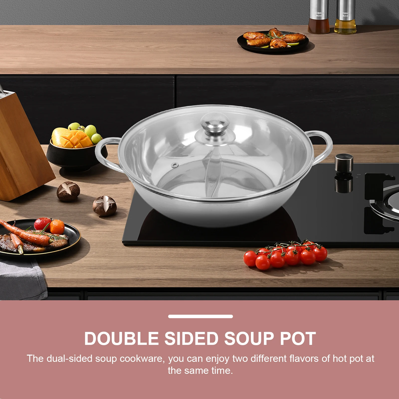 

1 Set Stainless Steel Dual Flavor Hot Pot Thickened Stockpot Handles Gas Cooker Kitchen Supplies Home Kitchenware Two-Sided Soup