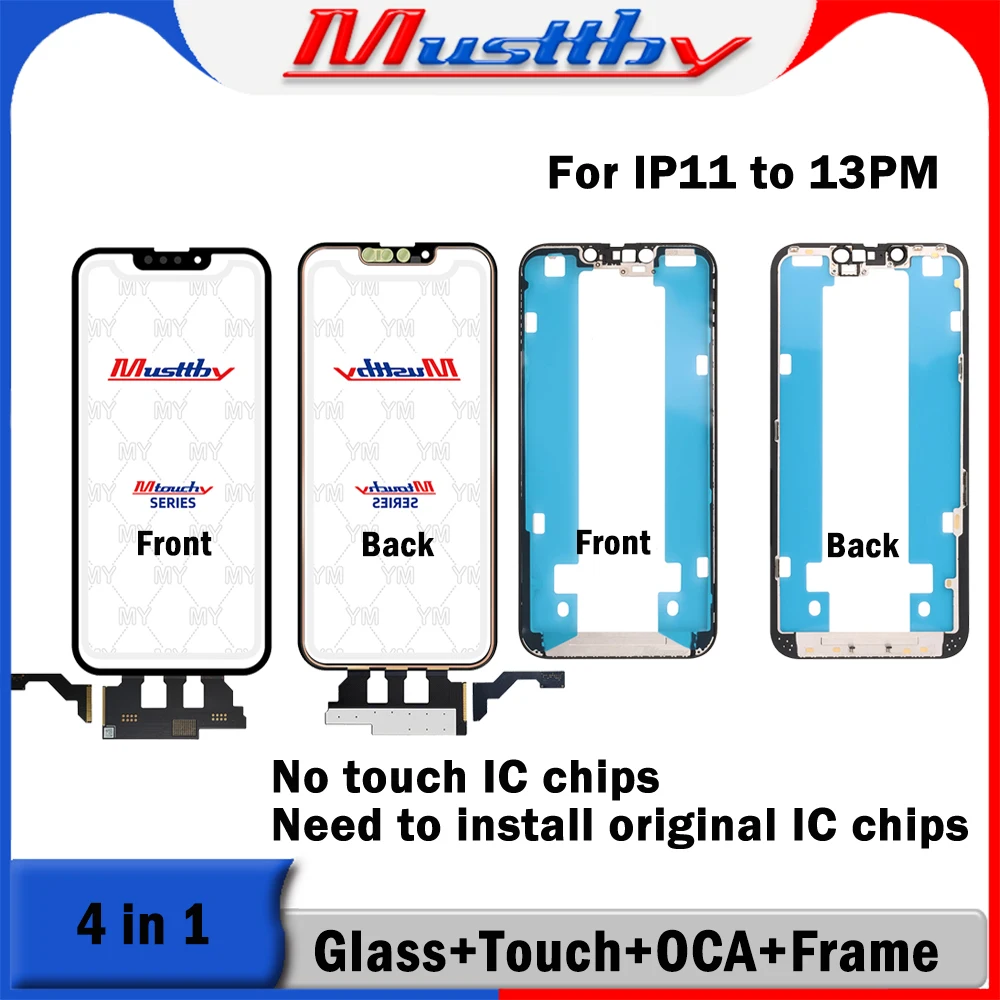 Musttby OEM NO IC 터치 스크린 디지타이저 센서, 전면 유리 렌즈, OCA + 프레임, 아이폰 11 XS 12 13 프로 디스플레이 패널 수리, 5 개