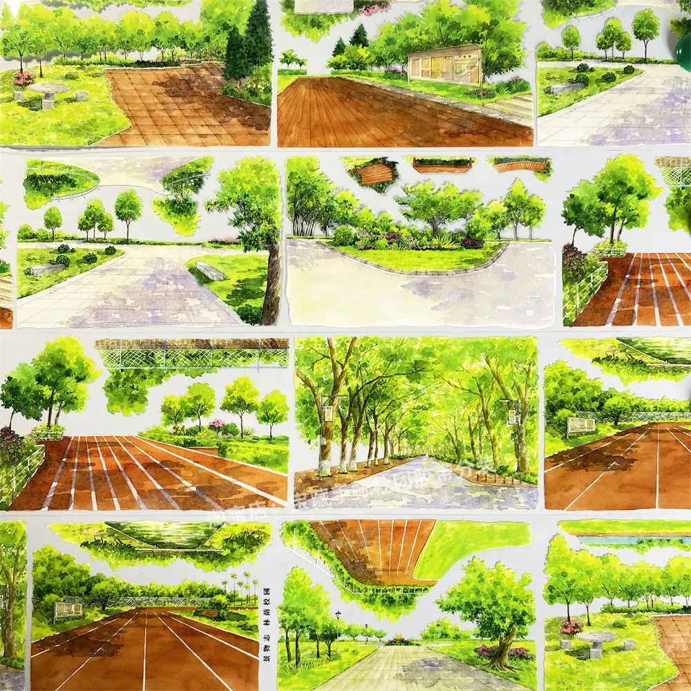Washi Pet Tape A940 Tree Shade Campus Landscapes Track Antique Scrapbook Collage Diy Cards Sticker Diy Card
