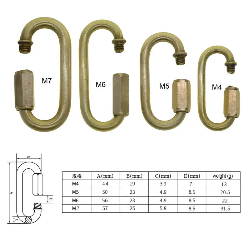 Sólido bronze Oval Parafuso Bloqueio Mosquetão, Heavy Duty Mosquetão, escalada Barco Cadeia, Conector, Quick Link, EDC FOB, M4, M5