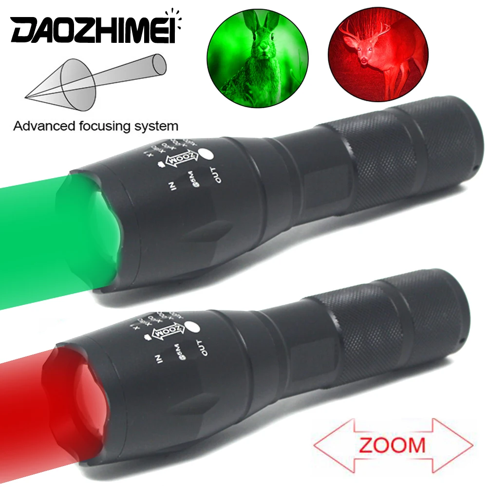 

IR Night Vision Lamp Waterproof IP65 Powerful Led Flashlight White/Green/Red1 Modes Zoomable Tactical Hunting Torch