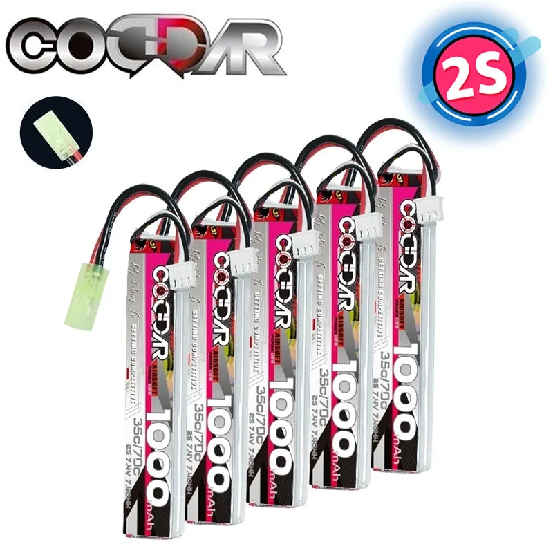 CODDAR 2S Toys Guns Battery Lipo 7.4V 1000mAh For Air Pistol Electric Gun 1000mah 7.4V 35C Battery With MIni Tamiya Plug 1-5PCS