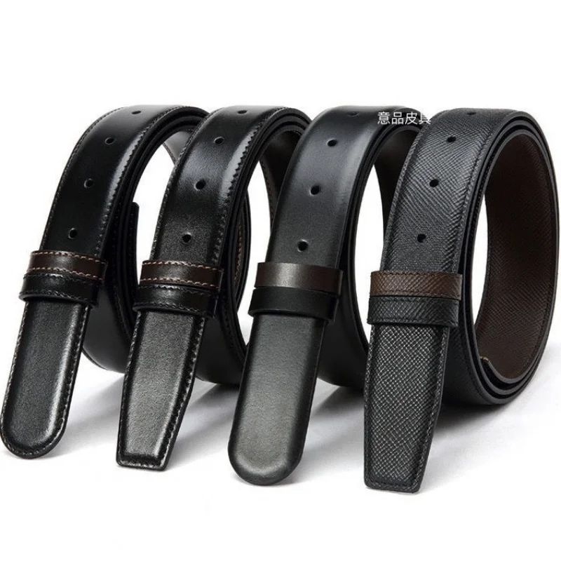 3.4cm Genuine Leather Reversible Belt for Men – Fits 8-Shaped Buckles   3.0cm Clip-On Belt Strap, Double-Sided Business Casual D