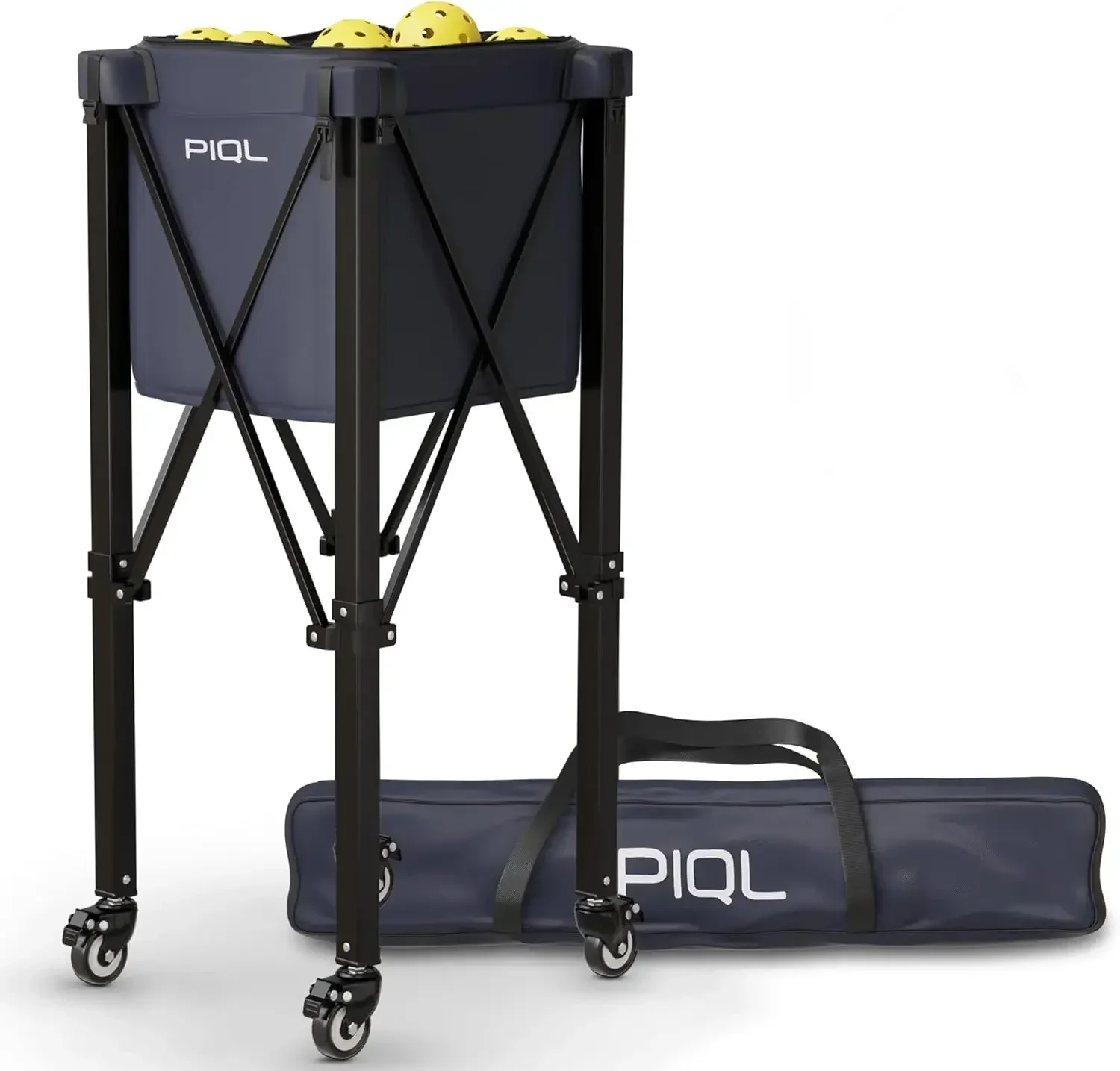 

Navy Blue Pickleball Ball Caddy - Wheeled Cart, Storage Bag - 100 pickleball capacity - Tennis Ball Hopper