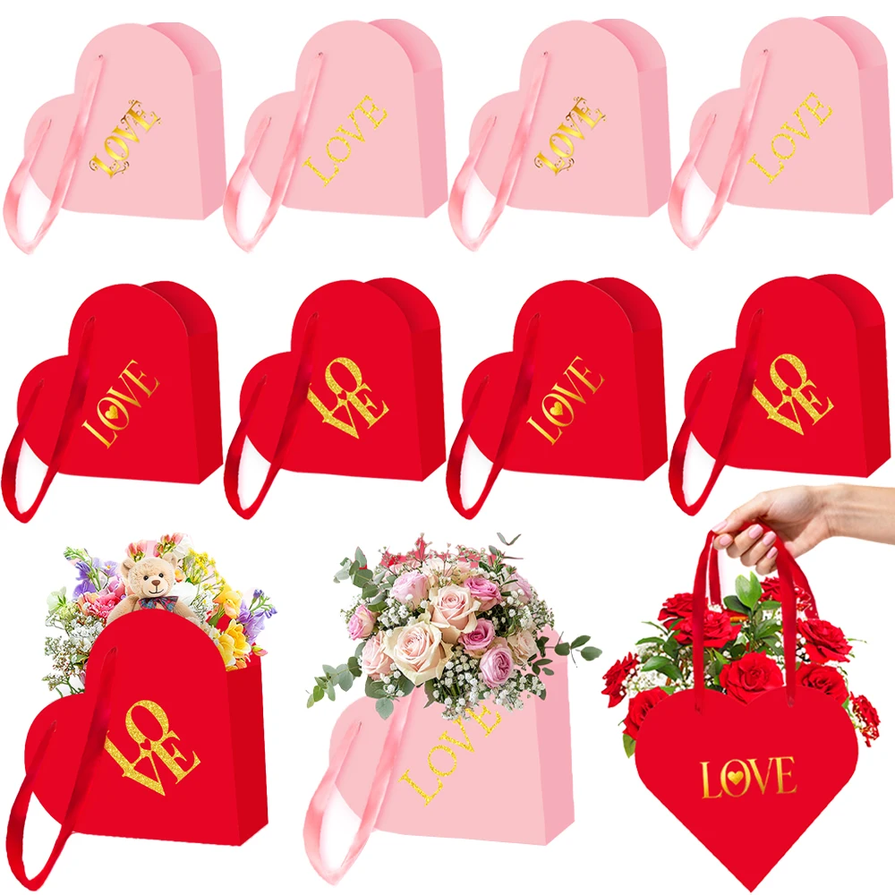 12 boîtes cadeaux en forme de cœur pour la Saint-Valentin, boîtes cadeaux en papier rose et rouge en forme de cœur pour les amoureux, fournitures pour boîtes cadeaux de la Saint-Valentin