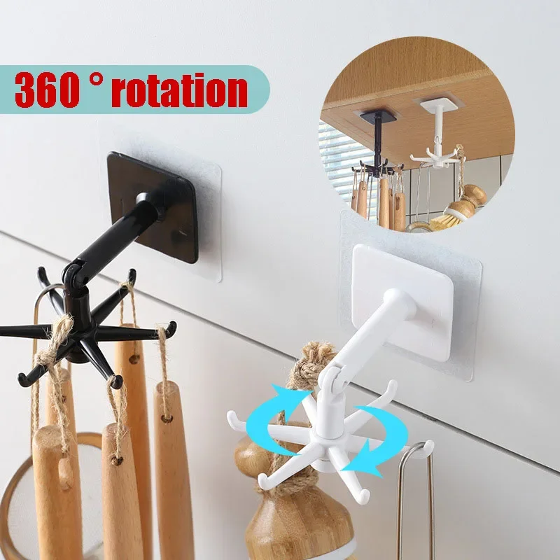 

2PCS Rotatable Storage Spoon Hanger Non Punching Adhesive Hook Wall Mounted Kitchen Suction Cup 360° Rotated Storage Rack