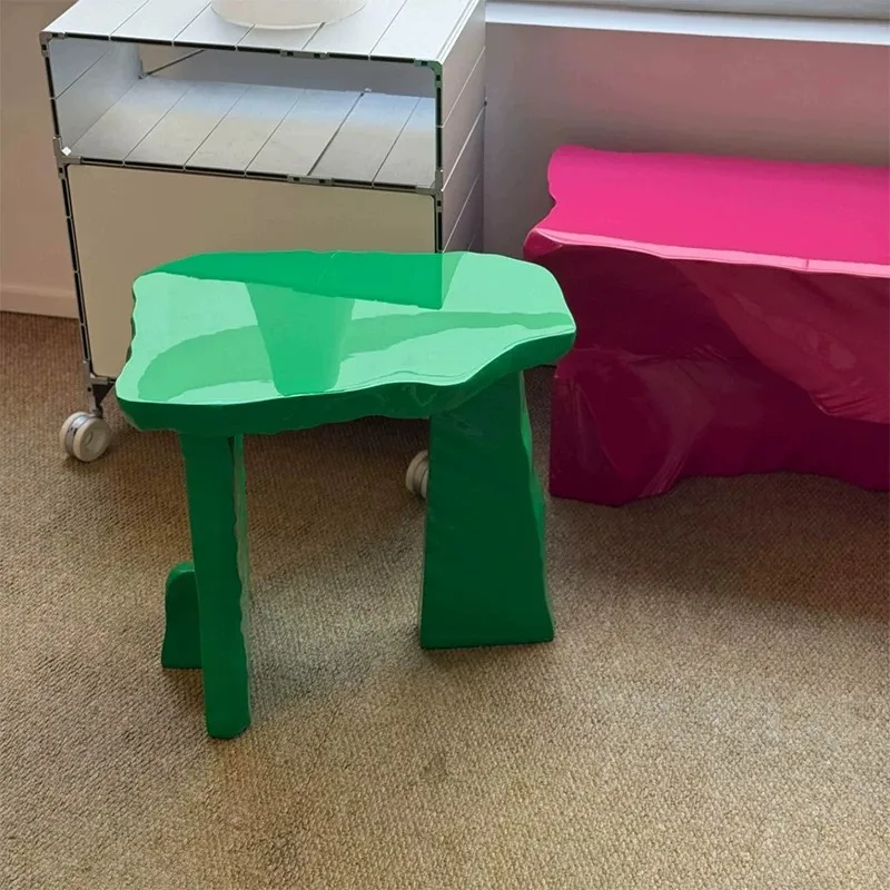 Nordic design fiberglass edge coffee table with texture, artistic individualistic modern living room interior sofa corner table