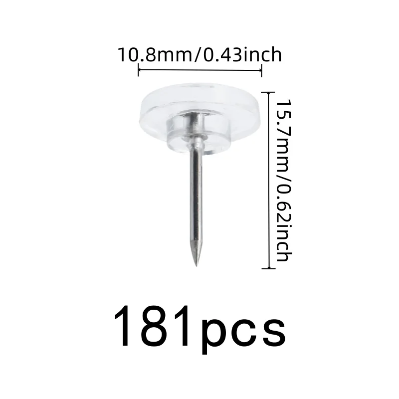 181 pcs Flat Top Map Pins, Easy Push Sharp Pin, School Notice Display Home Calendar Fixing, Compact Discrete Design