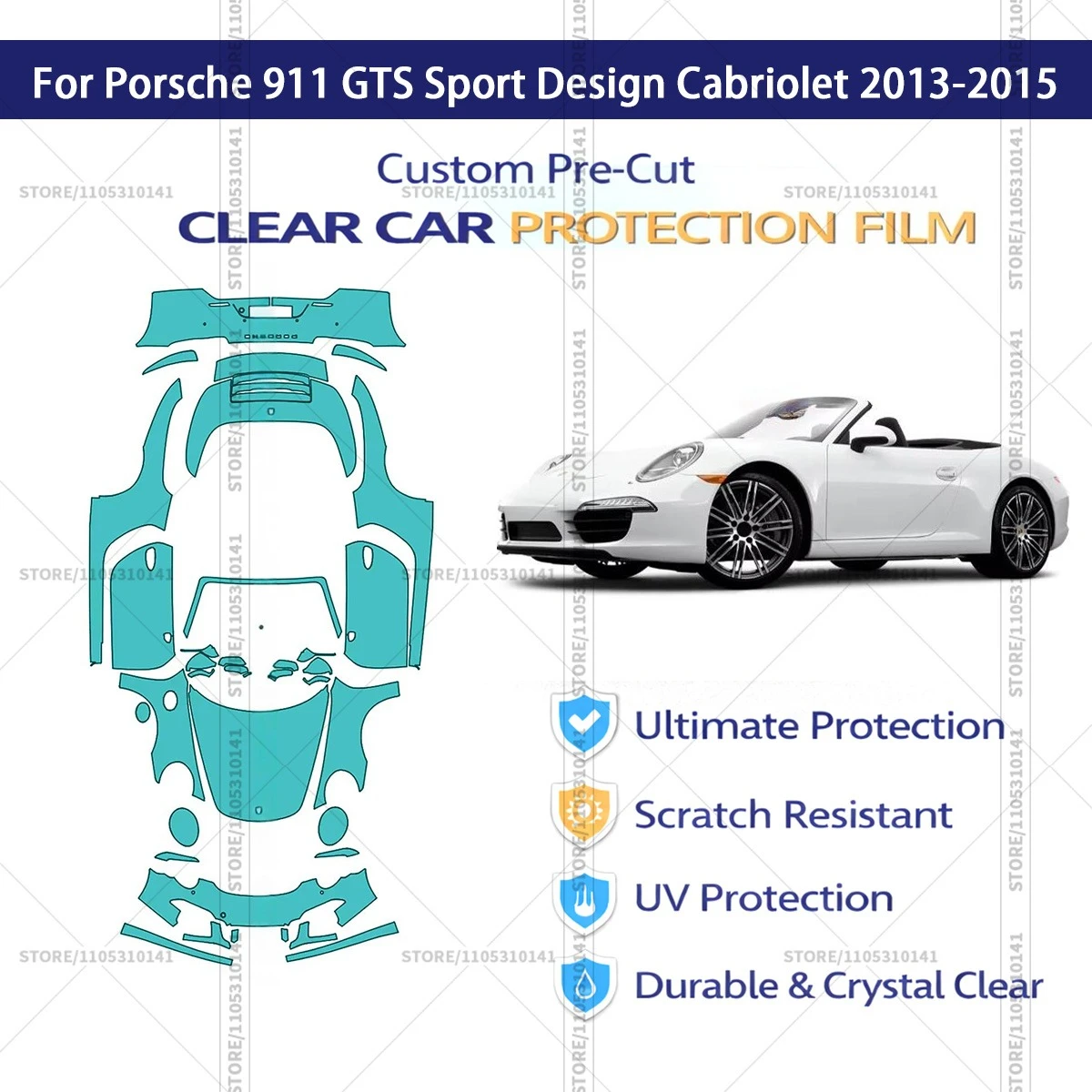 

For Porsche 911 GTS Sport Design Cabriolet 2013-2015 Pre-Cut Paint Protection Film PPF Transparent Car Film Automotive PPF