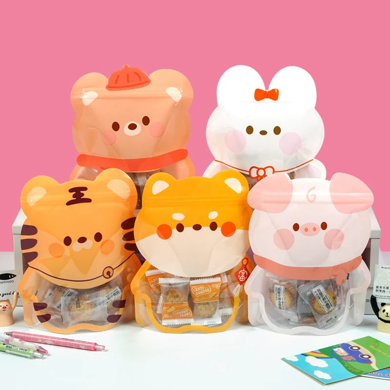 

Creative Animal Bag School Bags Cookie Candy Plastic Zipper Bags Snack Packaging for Kids Birthday Graduation Party Gifts 25pcs