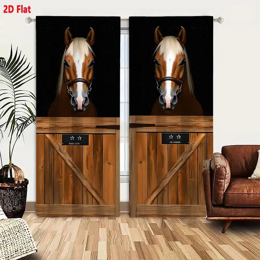 Realistic Horse Portrait Curtain Pair for Living Room Bedroom Home Decor Window Treatment