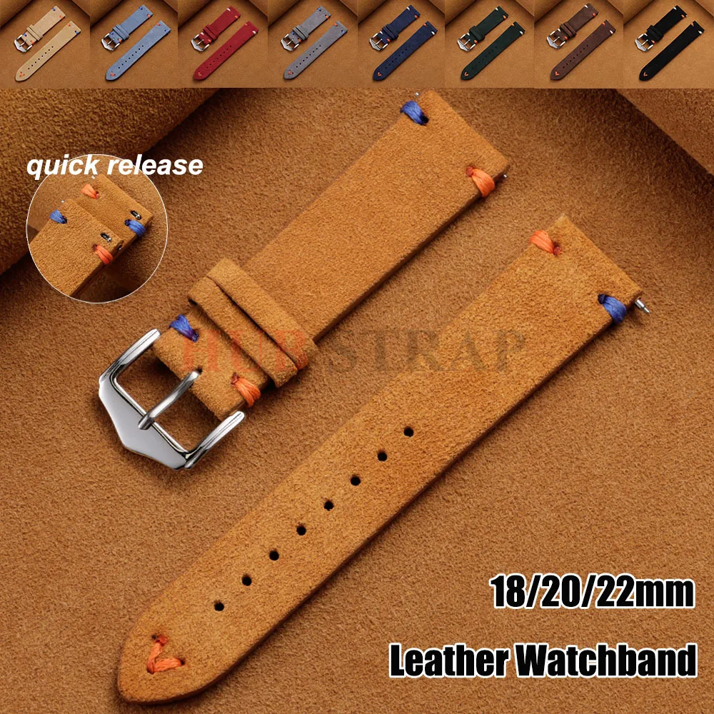 18mm 20mm 22mm Suede Leather Strap for Seiko Vintage Business Watch Band Handmade Stitching Wristband Quick Release Bracelet