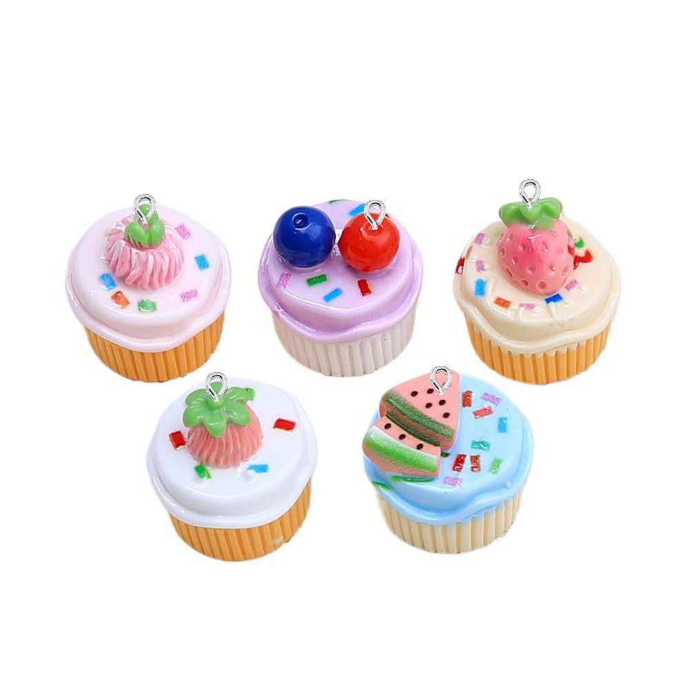 5PCS Shiny 3D Fruit Cake Series Flat Back Charms For Earrings Bracelet Hairpin DIY Jewelry Pendants Decoration Accessories