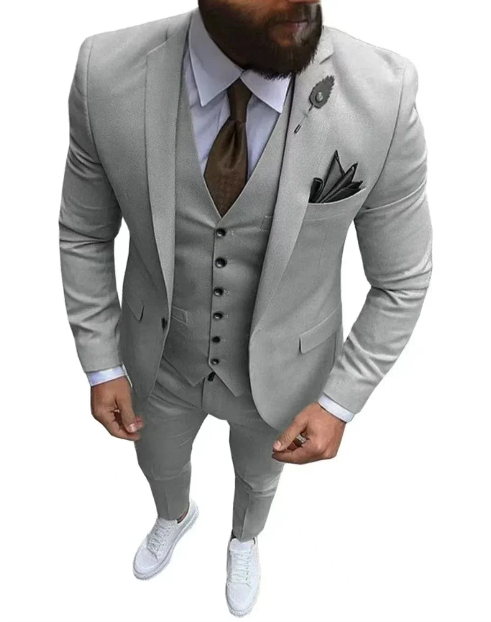 Traje de hombre ajustado conjunto de 3 piezas de un solo botón Formal elegante traje de hombre boda padrino de boda baile esmoquin chaqueta