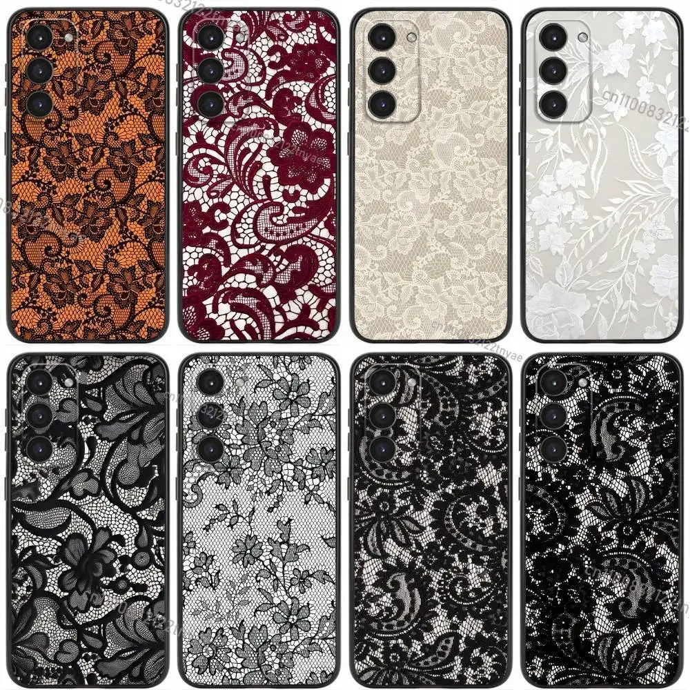 

Ins Lace Pattern Personalized Phone Case For Samsung Galaxy A20,21s,22,31,32,52,53,72,73,80,91 Soft Liquid Silicone Black Cover