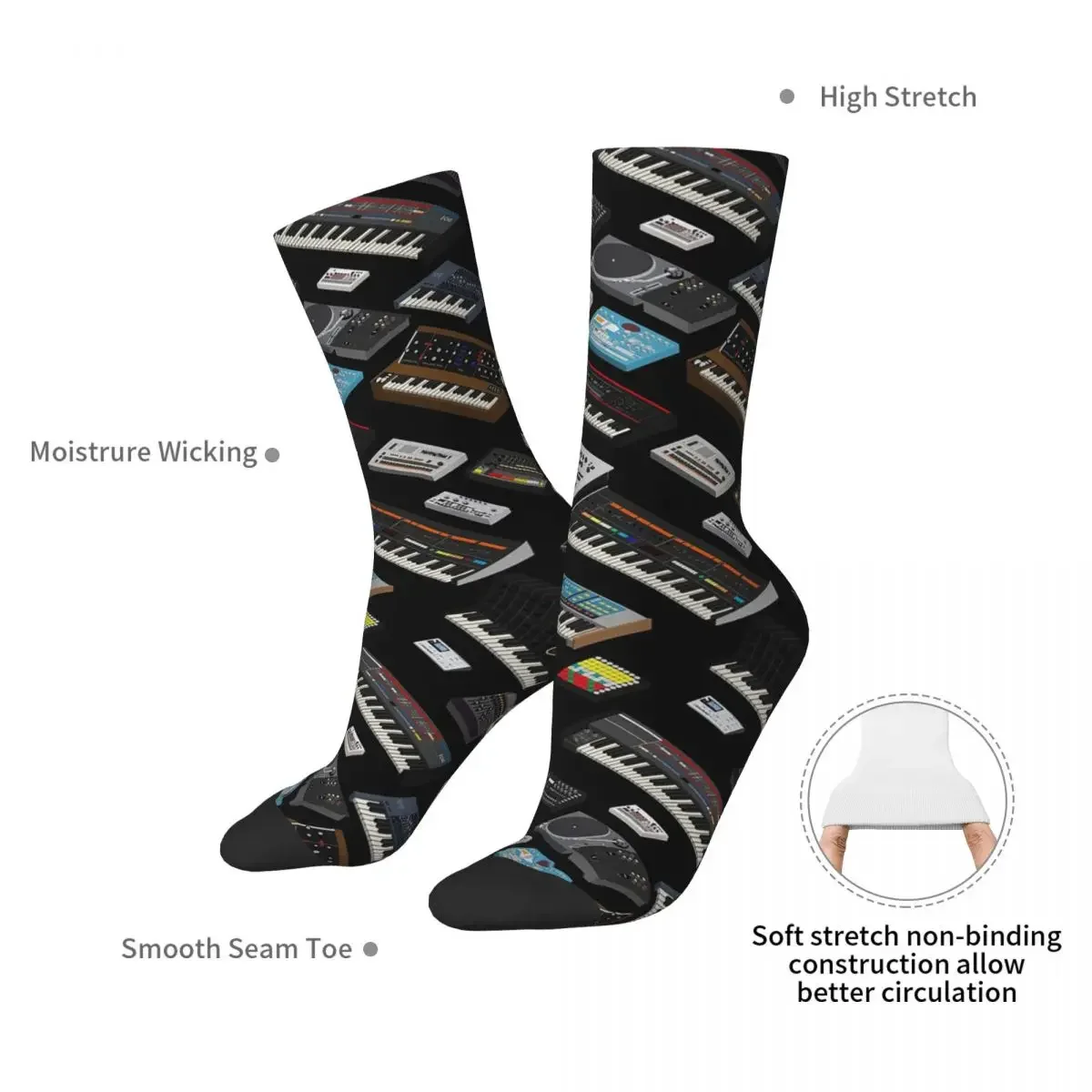 Synthesizer Fan Collection Socks Harajuku Sweat Absorbing Stockings All Season Long Socks Accessories for Unisex Gifts