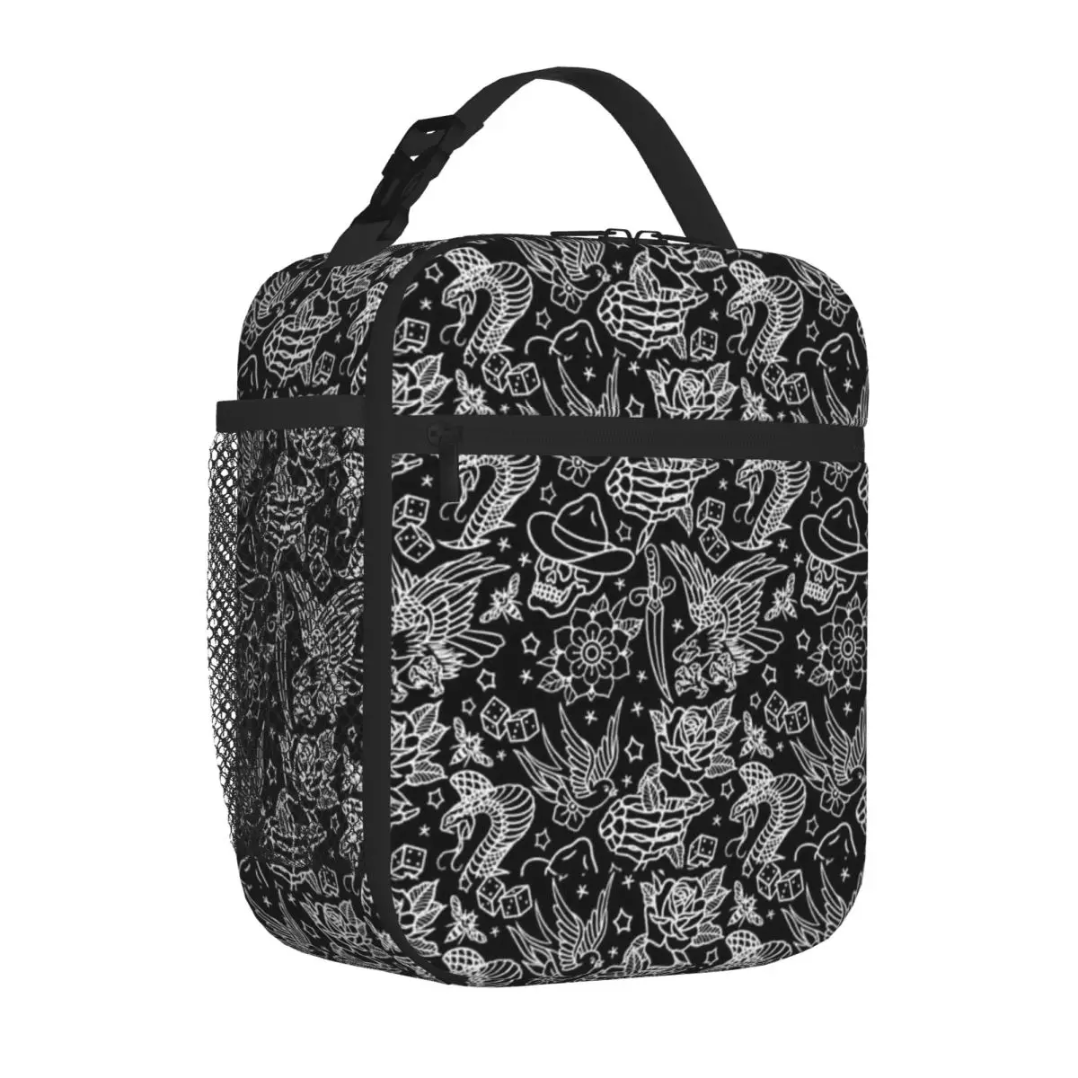 Bestselling American Traditional Tattoo Flash Print Animal Face Canvas Lunch Bag Mountain Trip Meal Prep Bag
