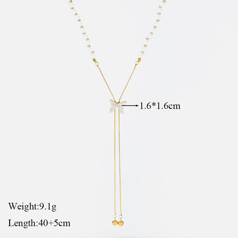 EILIECK 316L Stainless Steel Butterfly Pearl Long Pendant Necklace For Women Fashion Choker Clavicle Chain Waterpro Jewelry Gift