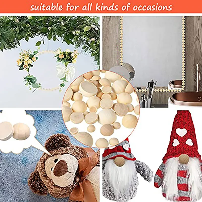 Half Wood Balls Bead Unfinished Natural Split Wood Beads Round Wood Balls Beads DIY Kids Arts and Craft Accessories Decoration
