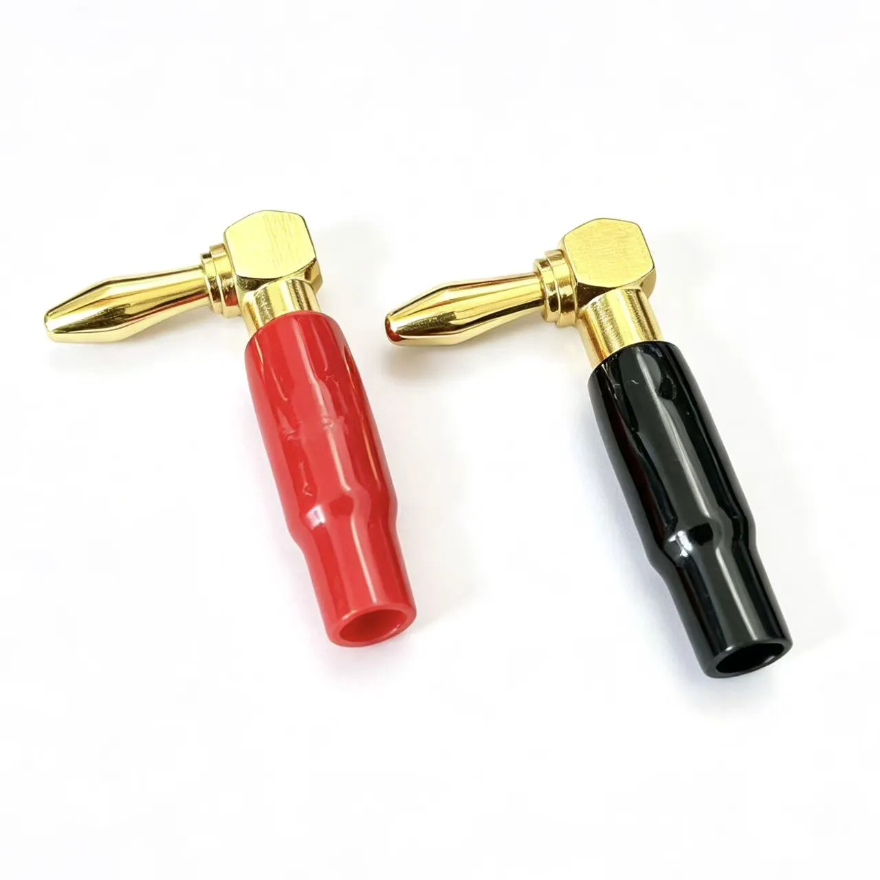  5PCS  L-shaped Right Angle Banana Plugs Soft Plastic Shell 90° Connectors ( Black& Red) for Audio, Video & Speaker Systems