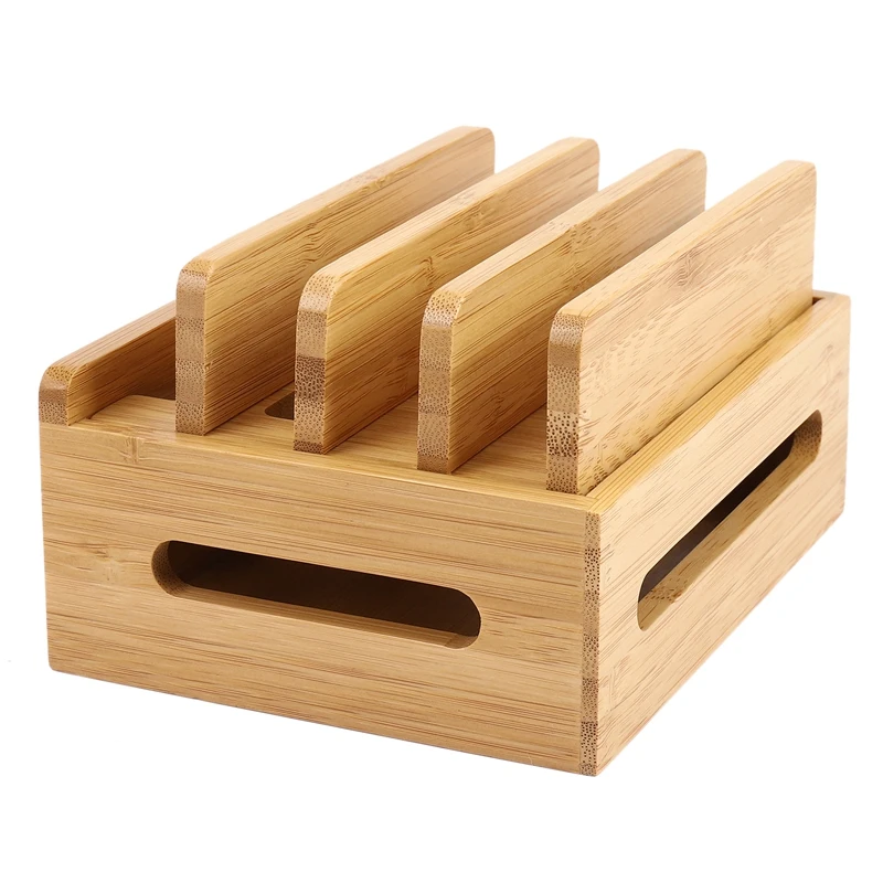 Mobile Phone Bracket Bamboo Wood Multi-Device Charging Station Organizer Office Flat Bracket