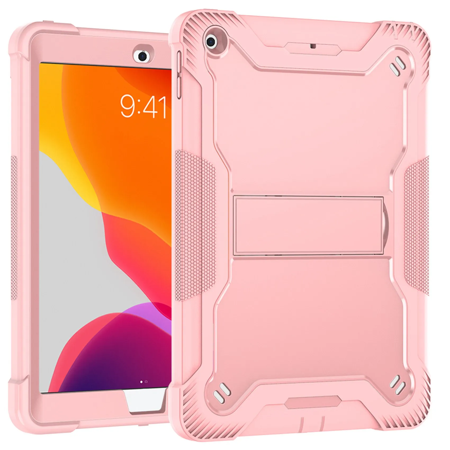 For Ipad 2019/2020 10.2 Inch Protective Cover Shockproof Solid Shell with Bracket Child Drop Protection Cover Rose