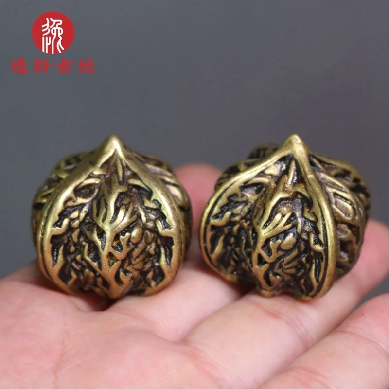 Solid pure copper walnut toy, fitness , massage hand ball for elders, a pair