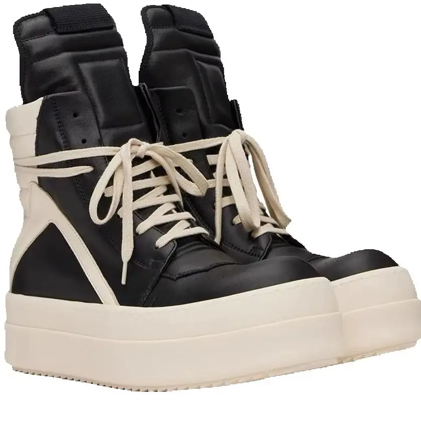 5cm Platform Thick Sole Full Grain Cowhide Leather  ROCK High Street Zipper Quality GEO-BASKET BOOTS - view 4