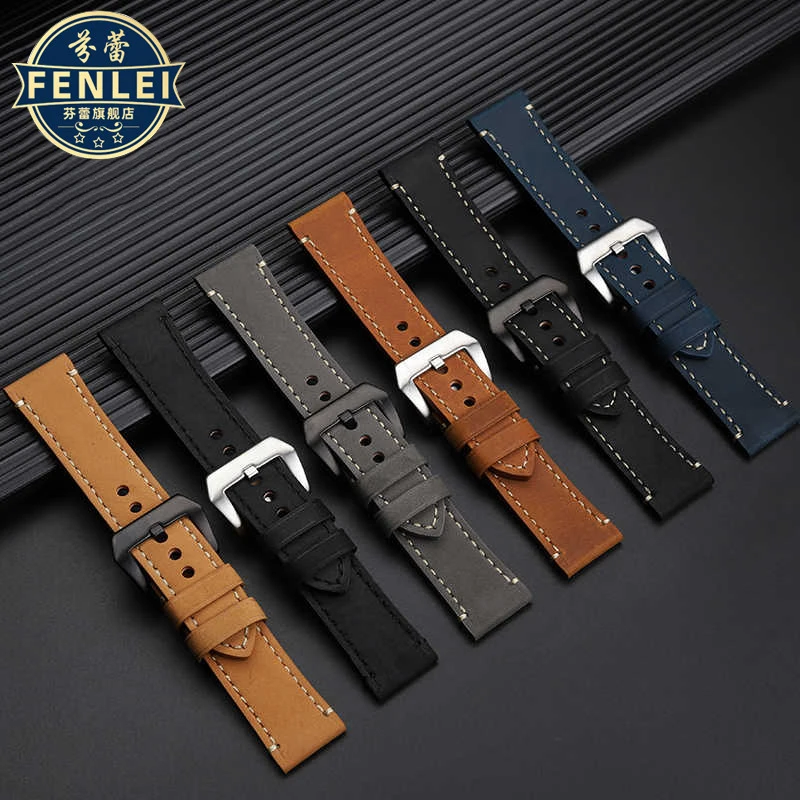 حزام ساعة من جلد الحصان المجنون للرجال ، إكسسوارات من جلد البقر ، PAM441 البحر السمين ، Lumino PAM1086 ، 22 ، 24 ، 26