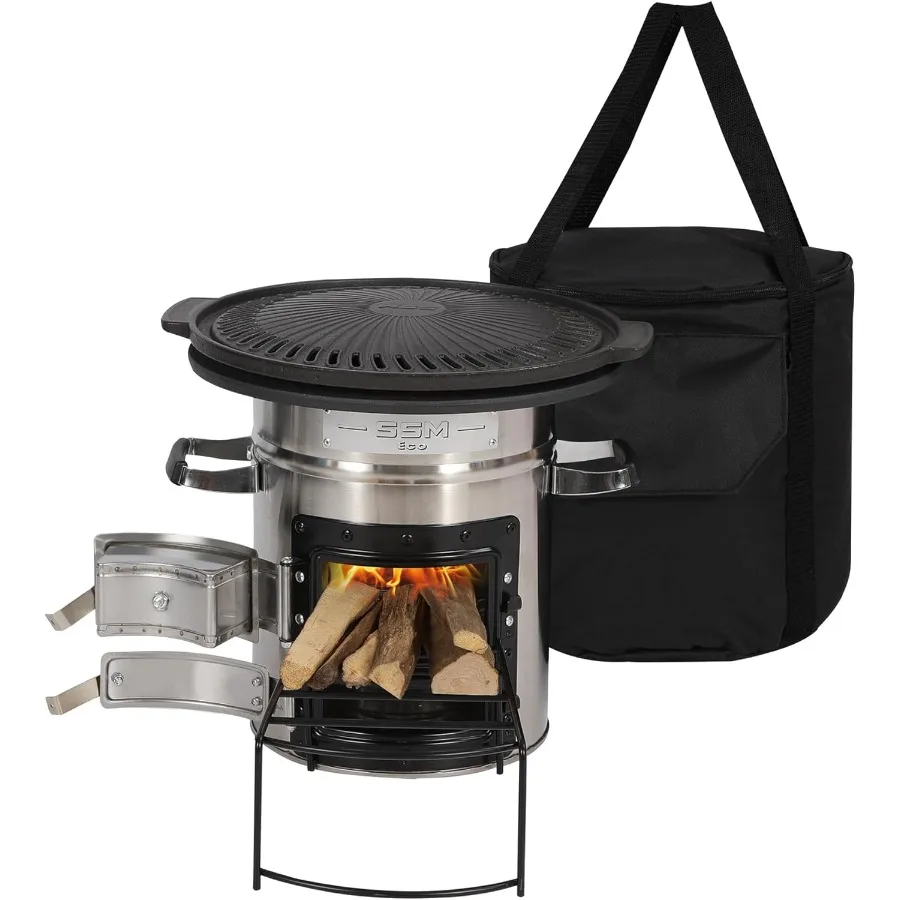 

Camping Rocket Stove with Grill Pan for Cooking Portable Stainless Steel Wood Stove with Carry Bag for Backpacking Hi