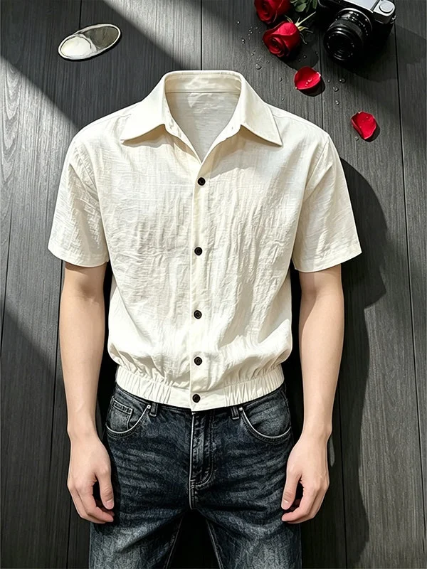 Men's Linen Cotton Blend Summer Lightweight Breathable Shirt Casual Style Short Sleeve  Shirt Cool Feeling T-Shirt